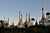 Inle Lake Myanmar. All the buildings are constructed on piles. Residents travel around by canoe, but there are also bamboo walkways and bridges over the canals, monasteries and stupas. 